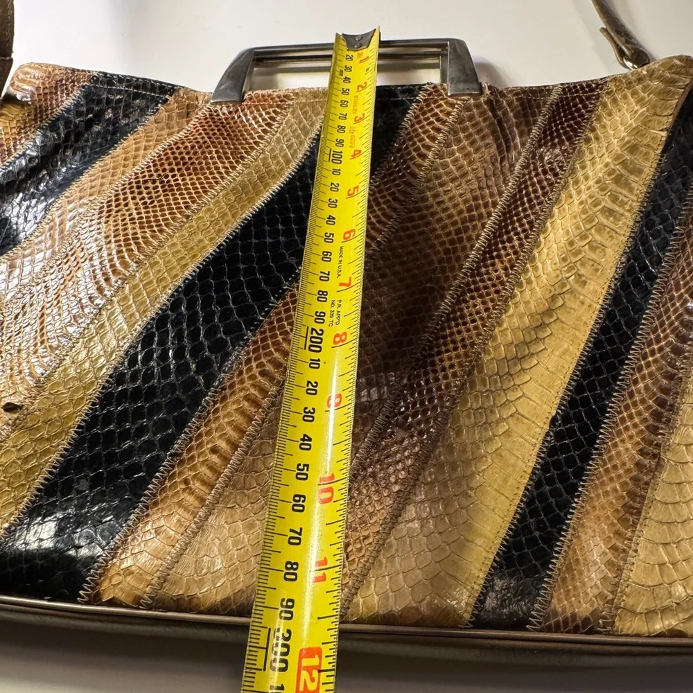 Vintage Snakeskin Shoulder Bag Striped Leather Handbag Funky Purse - Picture 14 of 16